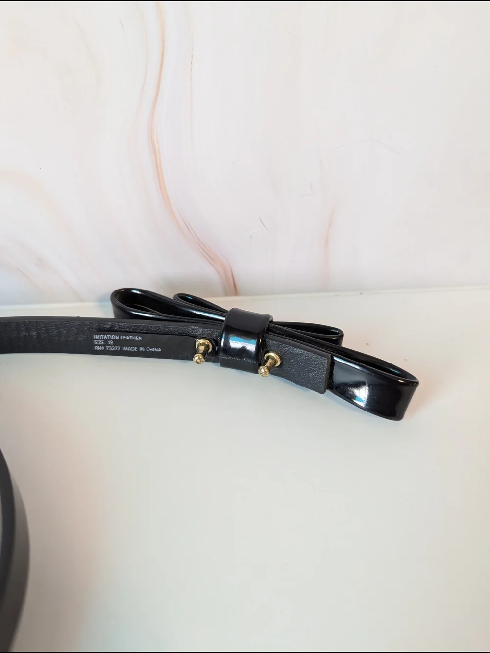 Patent Leather Black Bow Accent Women's Belt Size 18